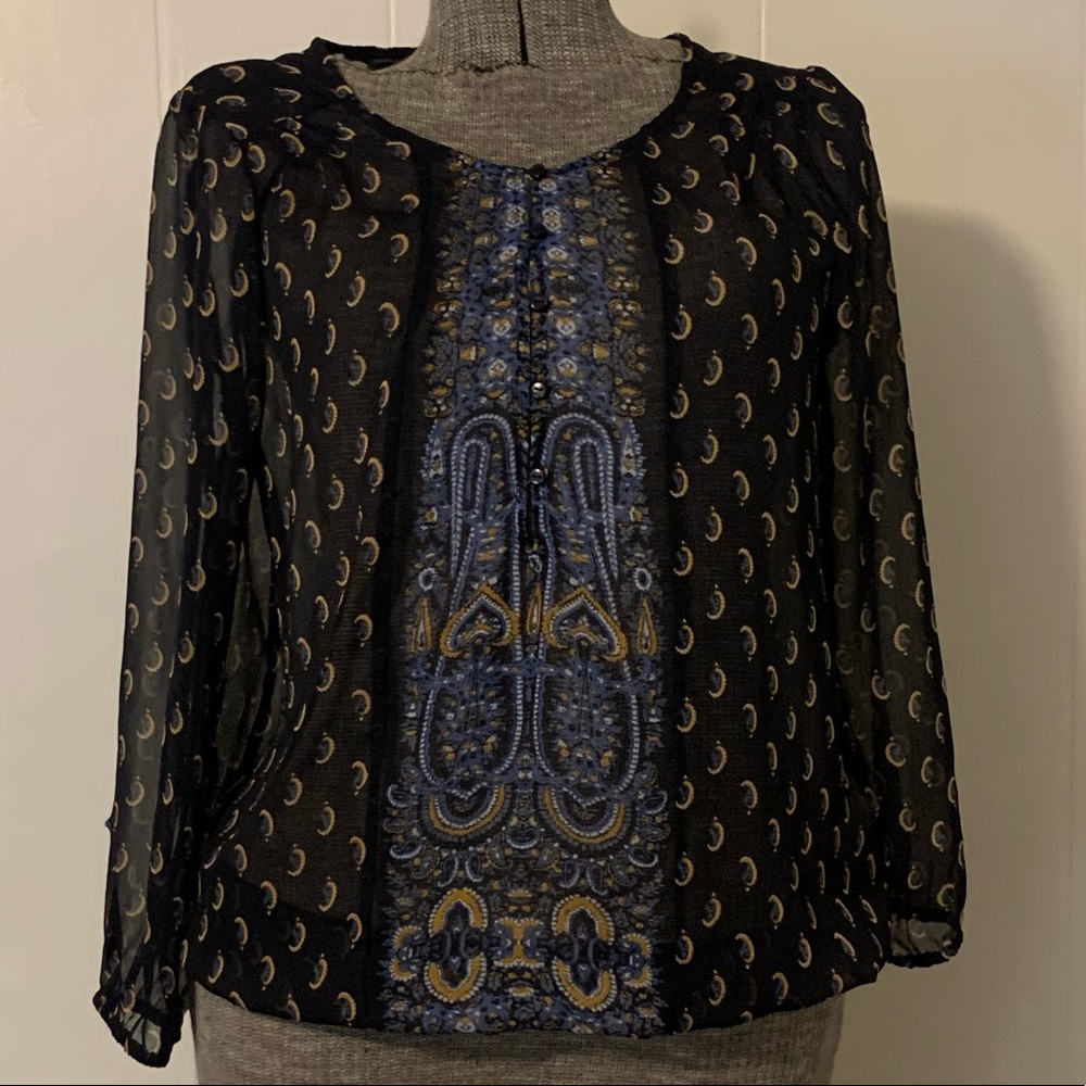Lucky Brand Crescent Moon Blouse Sheer Top Size Medium Excellent Conditi…